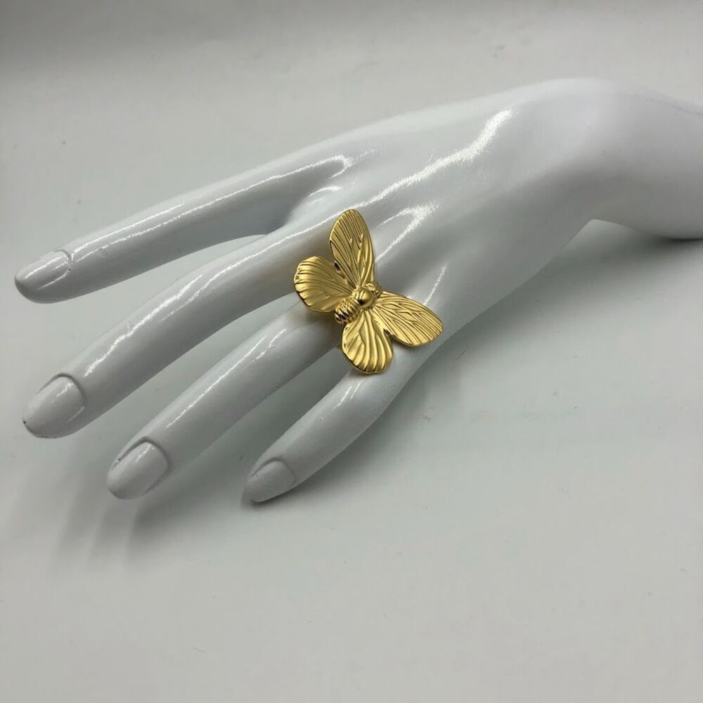 18K Gold Plated Butterfly Women's Statement Ring Open Back Insect Jewelry - Picture 3 of 12